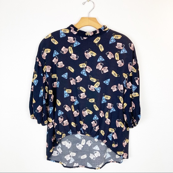 Zara Telephone Print Top Size Medium - Picture 2 of 10